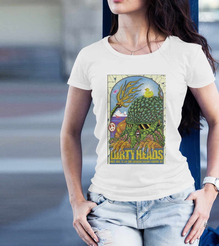 Dirty Heads Aug 14 2024 The Gaslight Social Casper WY Poster Peace Symbol Alien Creature Rubber Duck T-Shirt