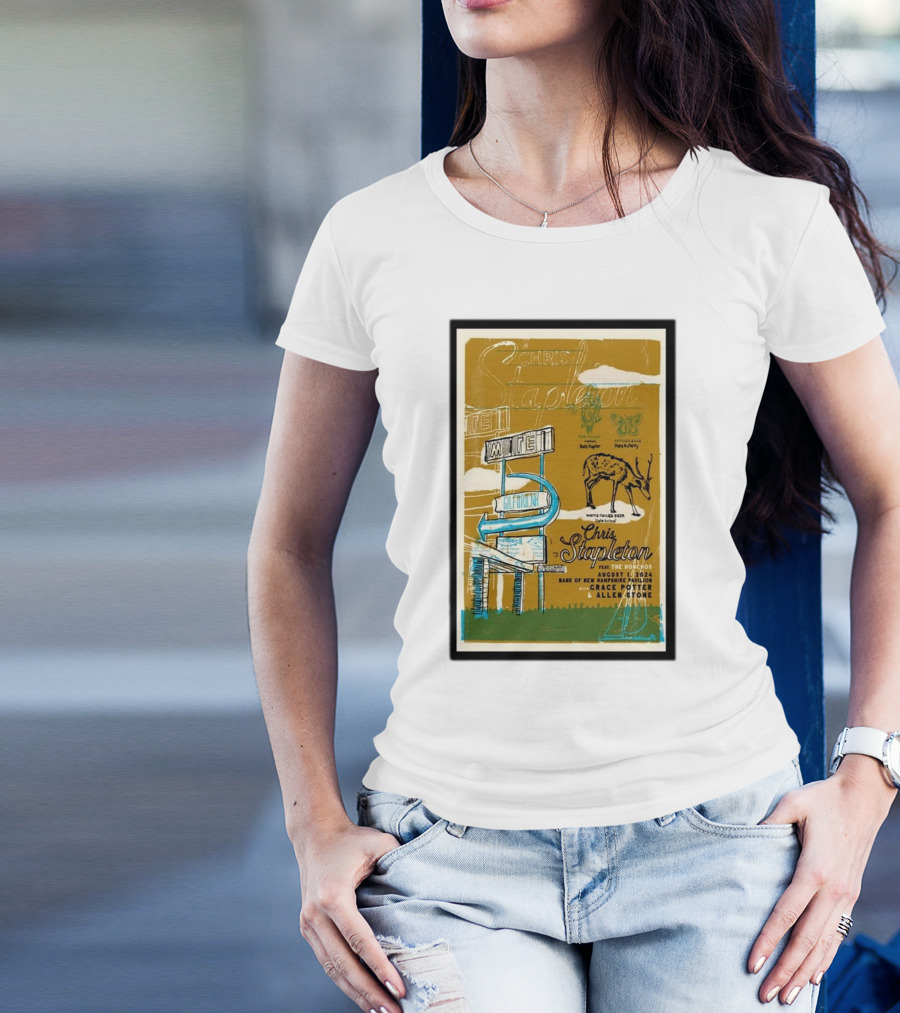 Chris Stapleton Aug 1 2024 BankNH Pavilion Gilford NH With Grace Potter Allen Stone Vintage Neon Sign T-Shirt