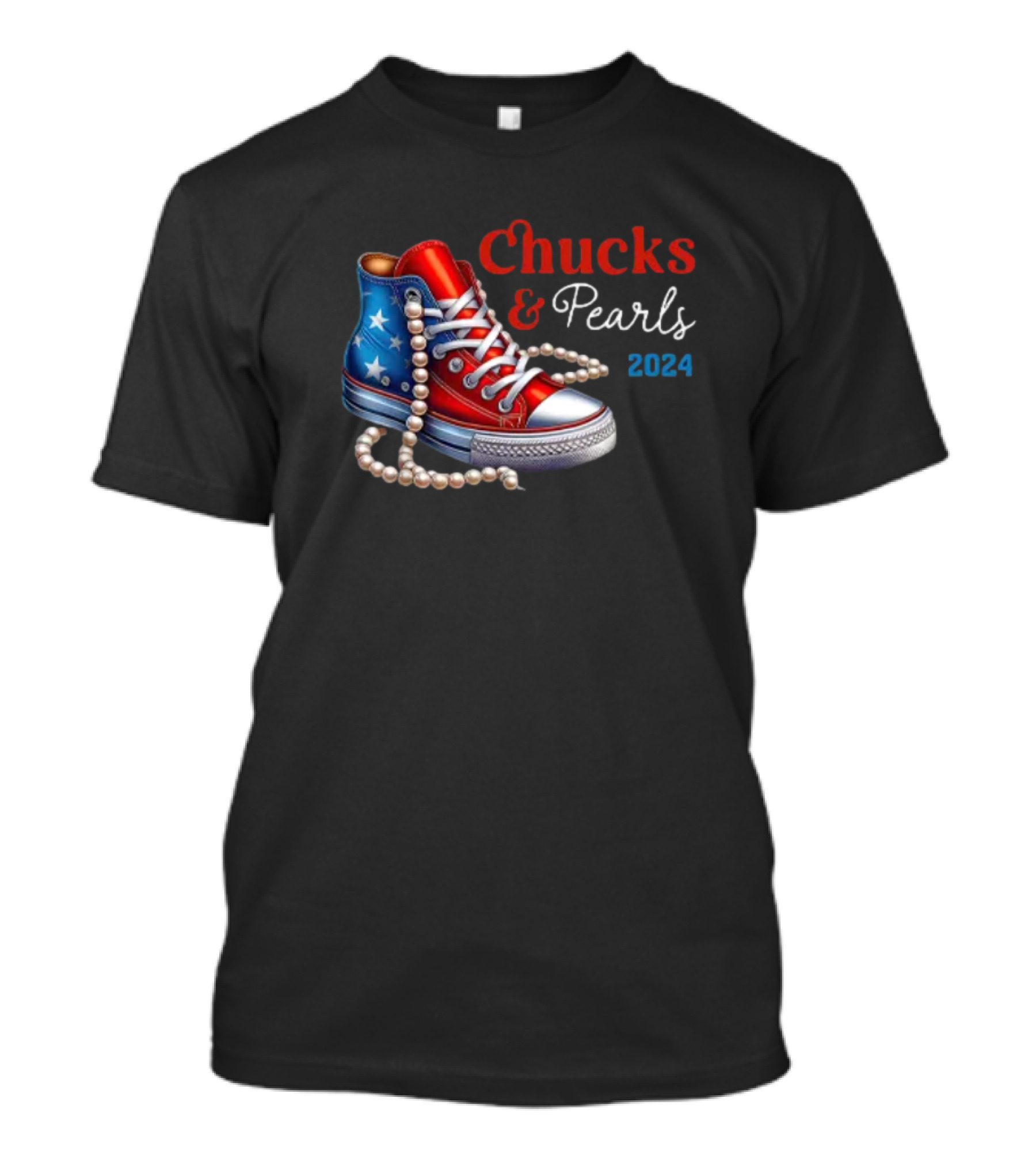 Chucks And Pearls 2024 Kamala Harris Sneakers And Stars T-Shirt