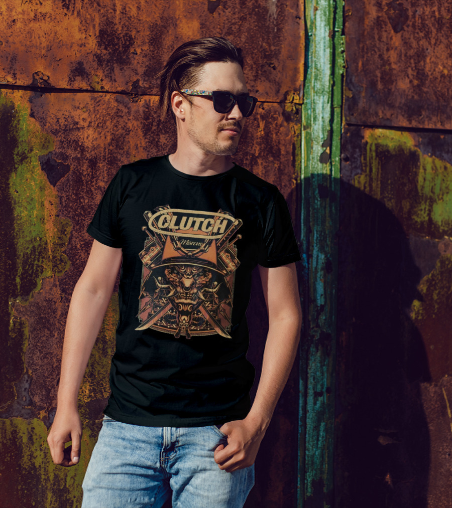 Clutch Marcus Samurai Warrior Helmet Swords T-Shirt