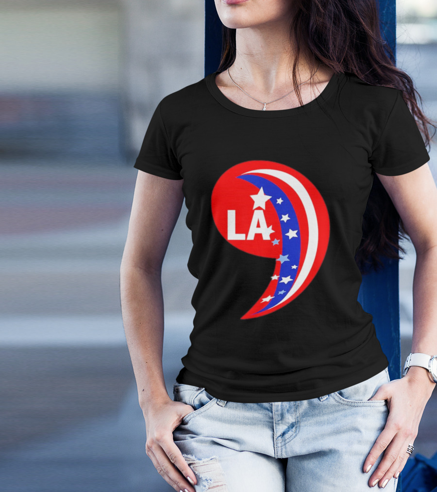 Comma LA Kamala Harris 2024 Red White Blue Stars T-Shirt