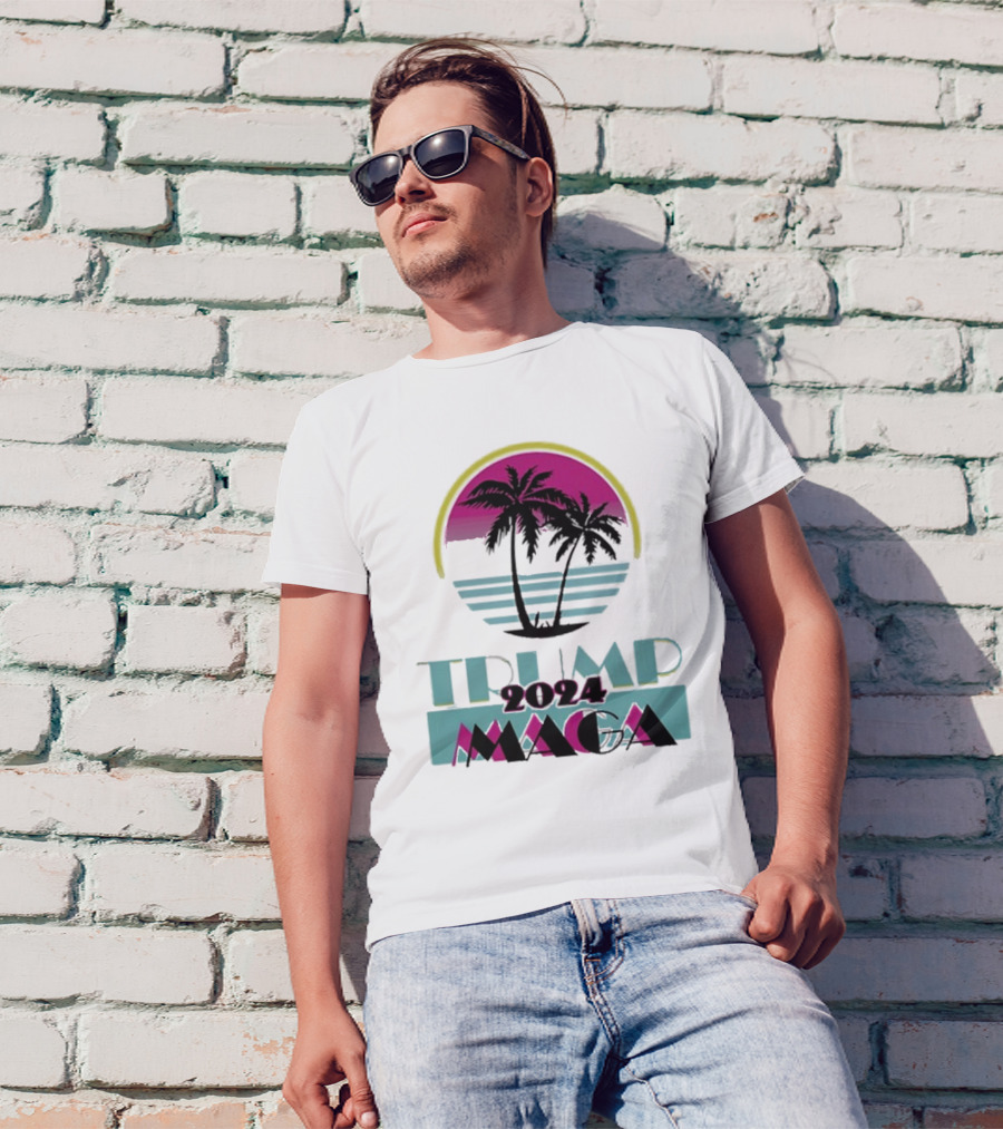 Trump 2024 MAGA Palm Tree Sunset Retro T-Shirt