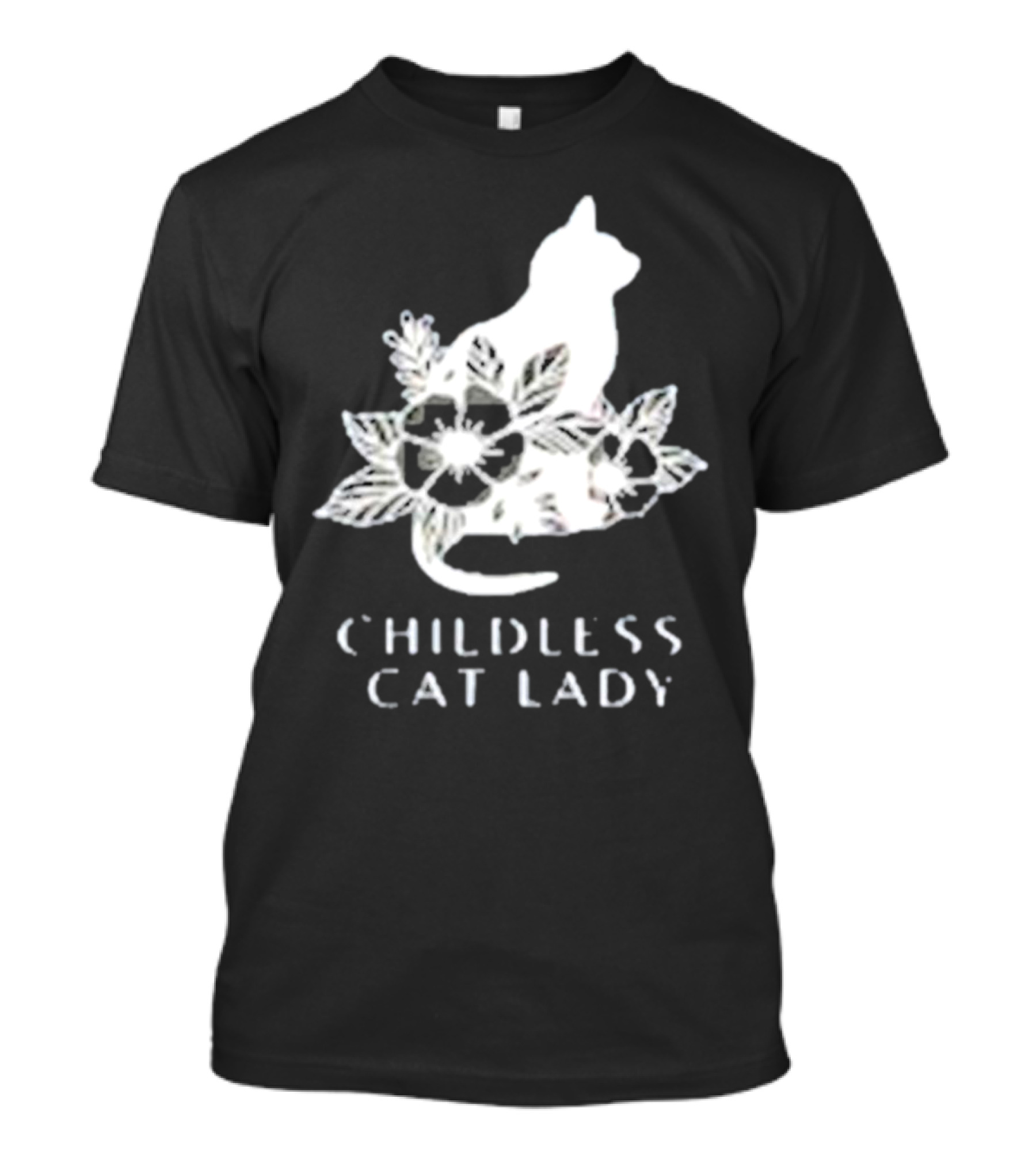 Childless Cat Lady Cat Ladies For Kamala Vote 2024 White Cat Floral Outline T-Shirt