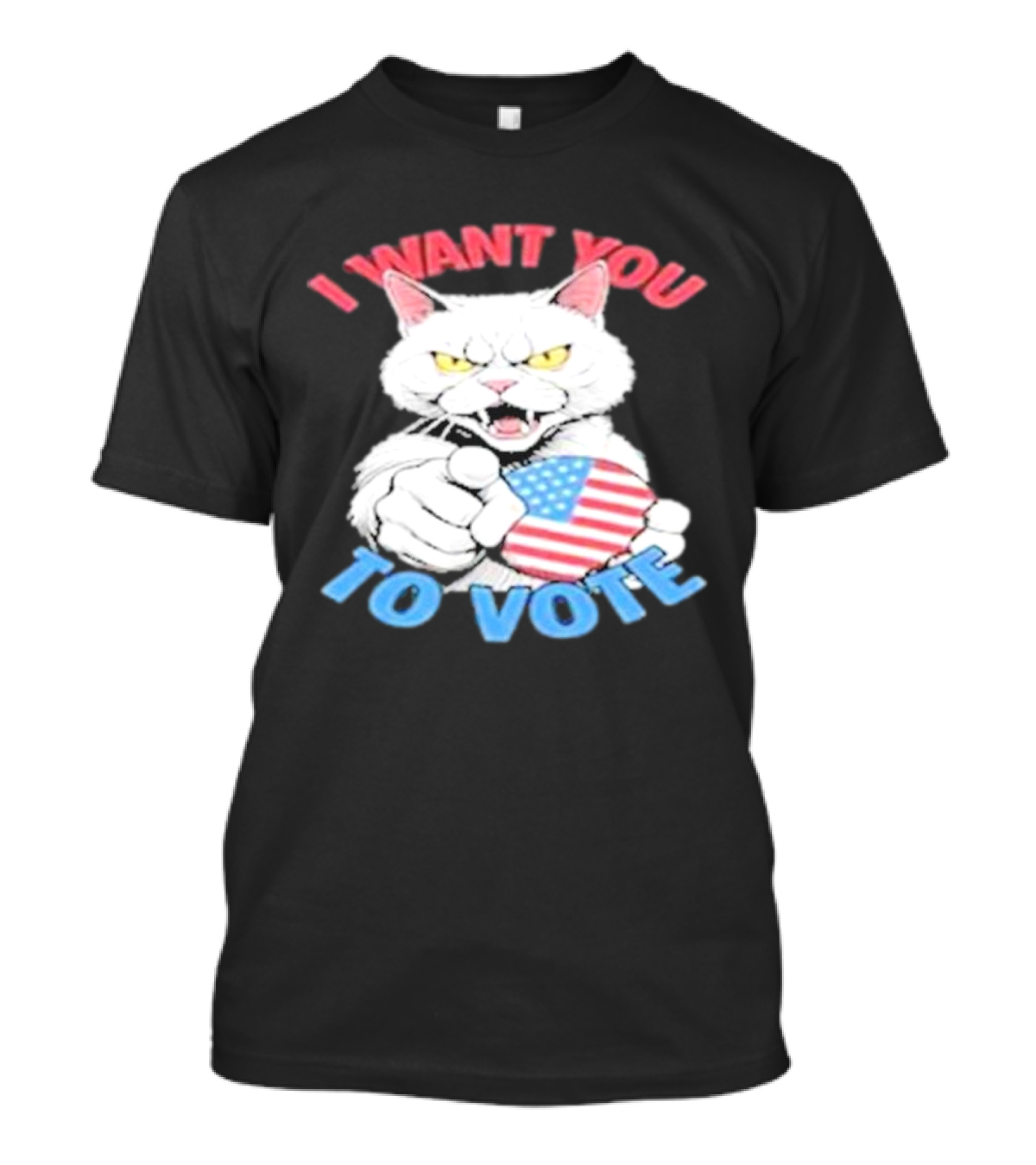 Childless Cat Lady I Want You To Vote Kamala 2024 Patriotic Cat With American Flag Button T-Shirt