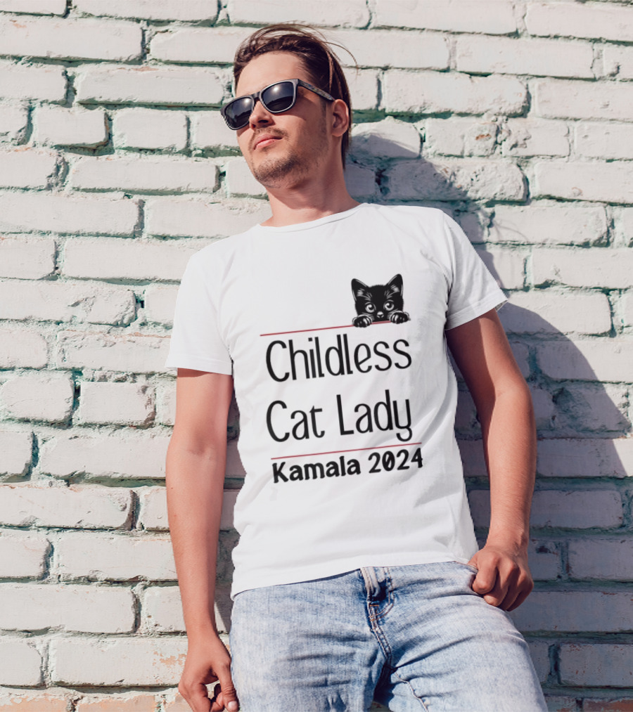 Childless Cat Lady Kamala 2024 Peeking Cat T-Shirt