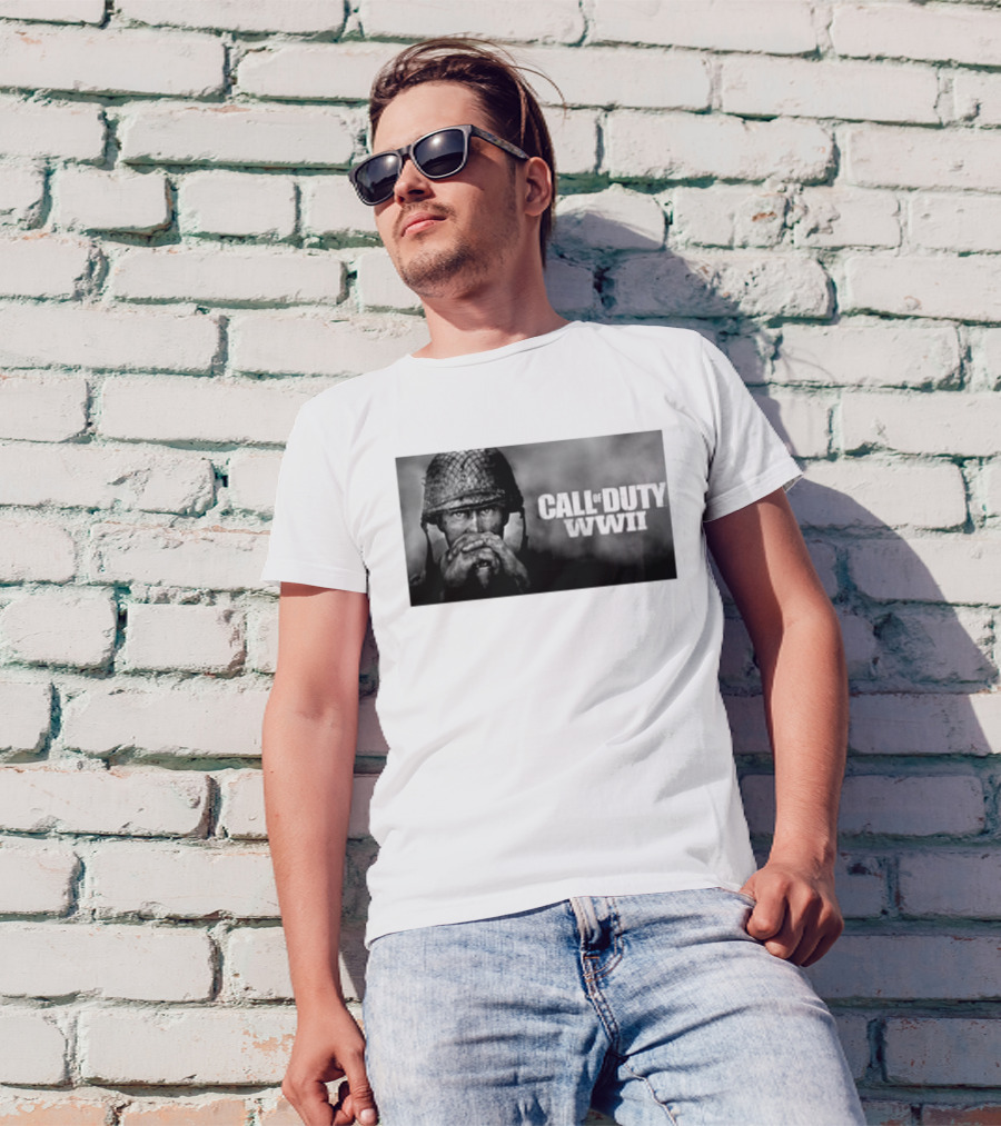 Call Of Duty WWII Soldier Image Black And White T-Shirt