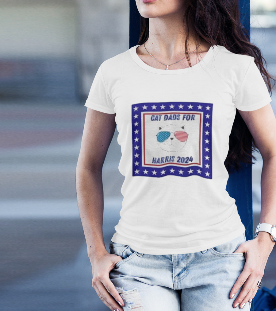 Cat Dads For Harris 2024 With Patriotic Sunglasses And Stars T-Shirt