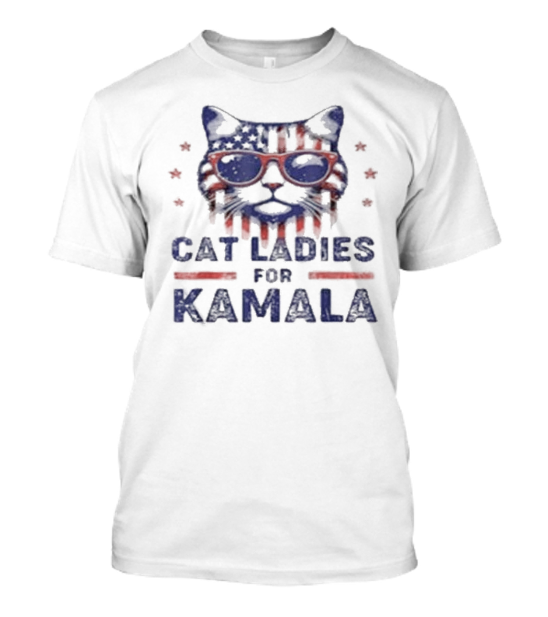 Cat Ladies For Kamala Funny Cat 2024 President Kamala-Harris American Flag Glasses Stars T-Shirt
