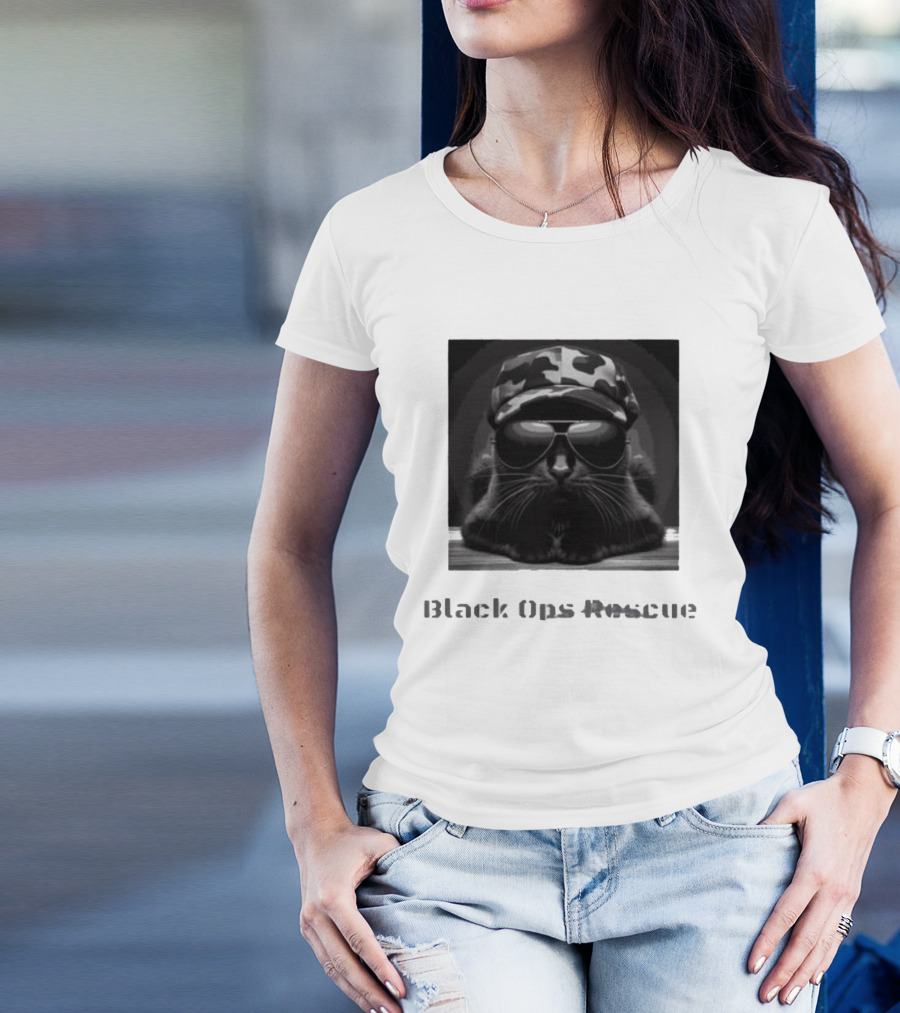Black Ops Rescue Women’s Cat Military Style Camouflage Hat Sunglasses T-Shirt