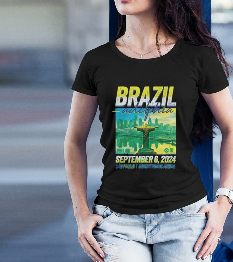 Brazil Adelphia Week One September 6 2024 Sao Paulo Corinthians Arena Christ The Redeemer Skyline Event T-Shirt