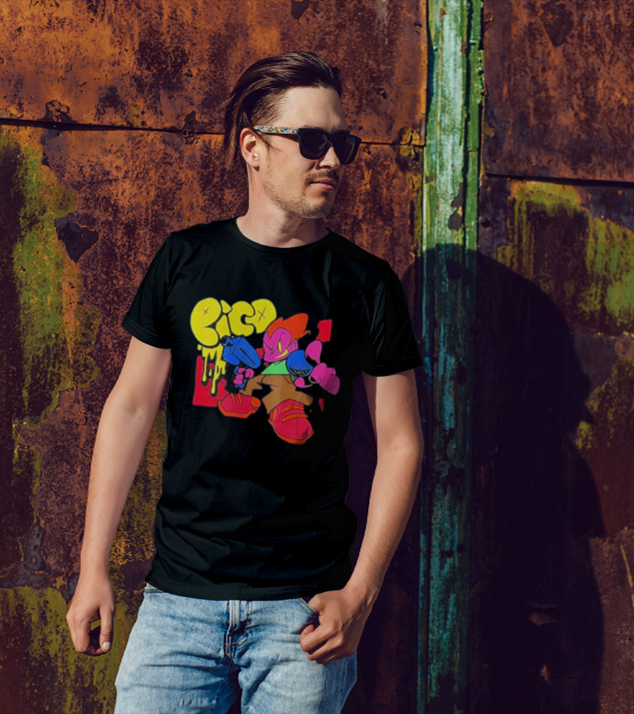 Friday Night Funkin Pico Colorful Cartoon Character Holding Gun T-Shirt