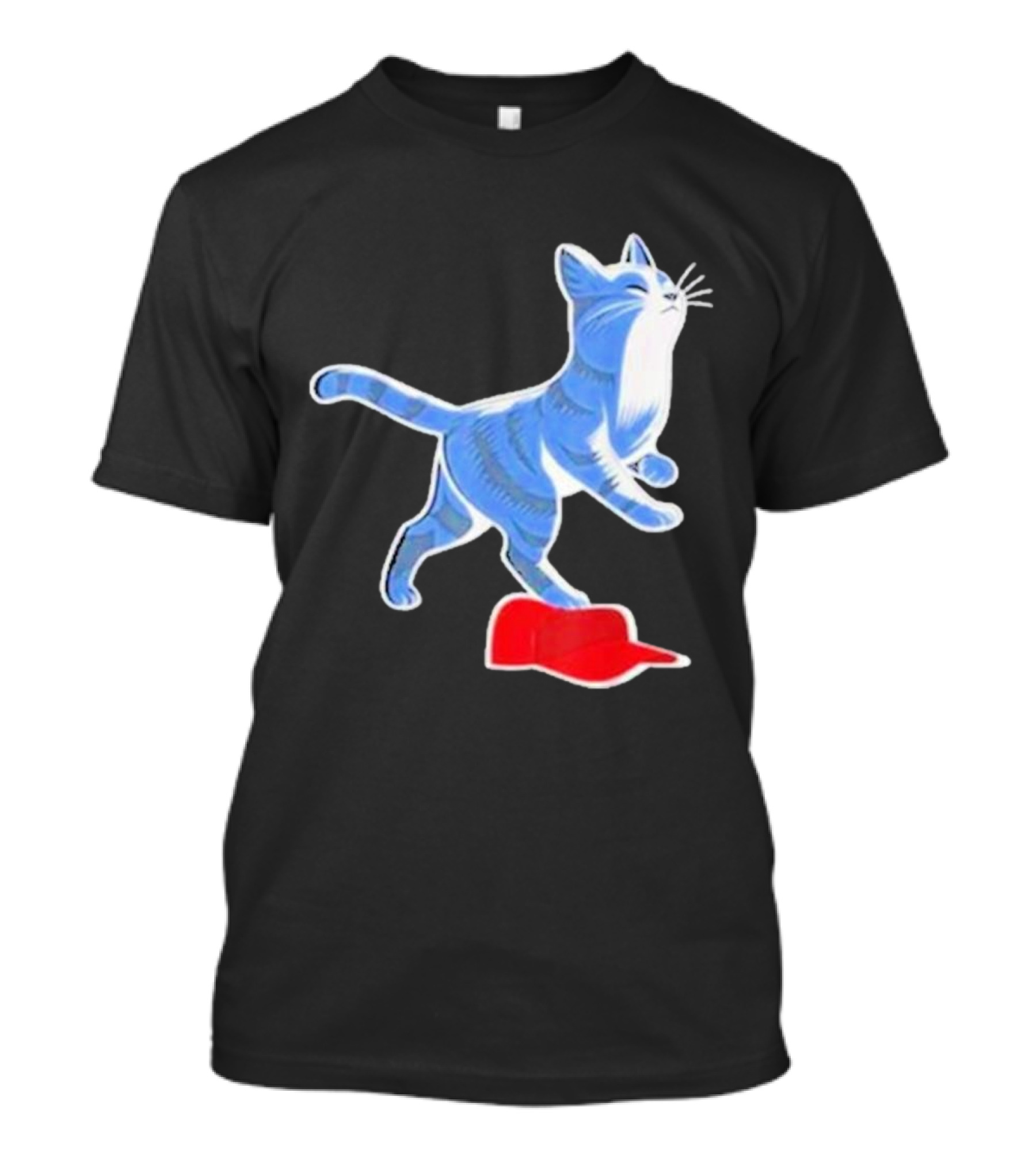 Kamala Harris Cat Stepping On Maga Red Hat Blue Striped Cat T-Shirt