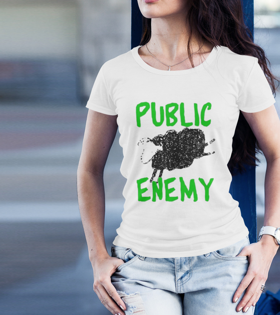 Public Enemy Sheep Black And Green Text T-Shirt