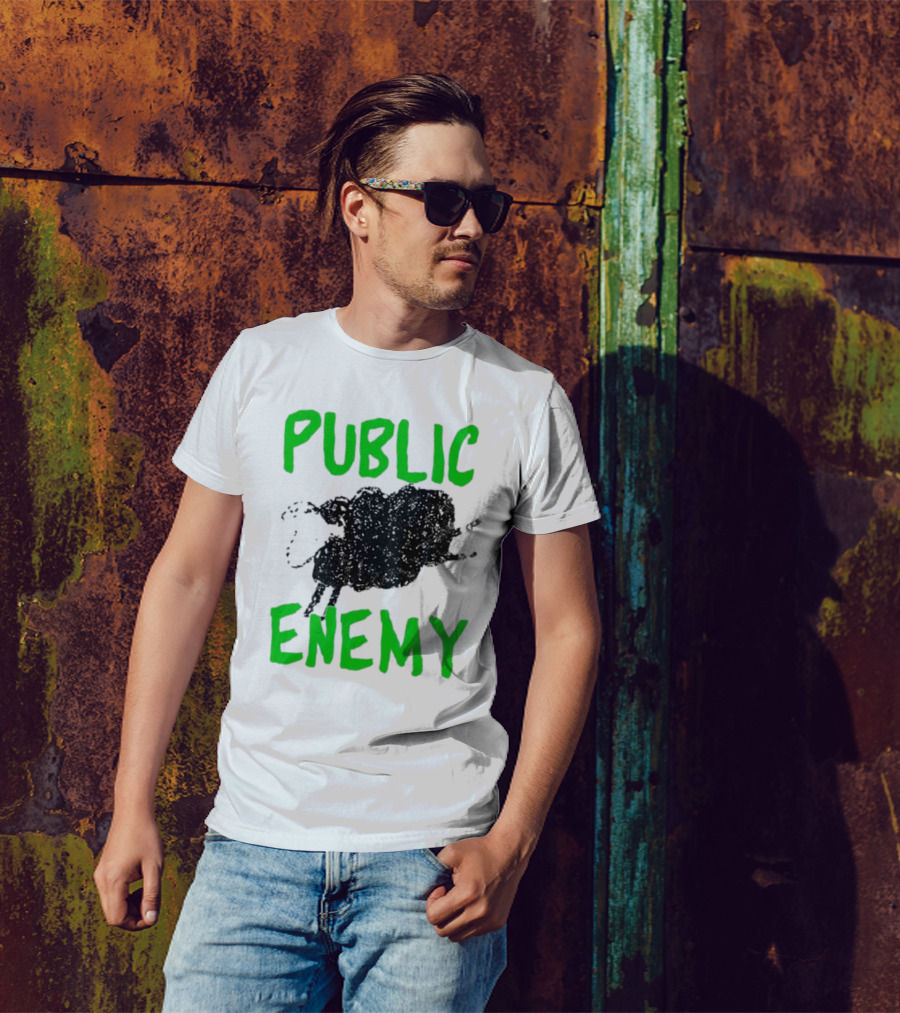 Public Enemy Sheep Black And Green Text T-Shirt