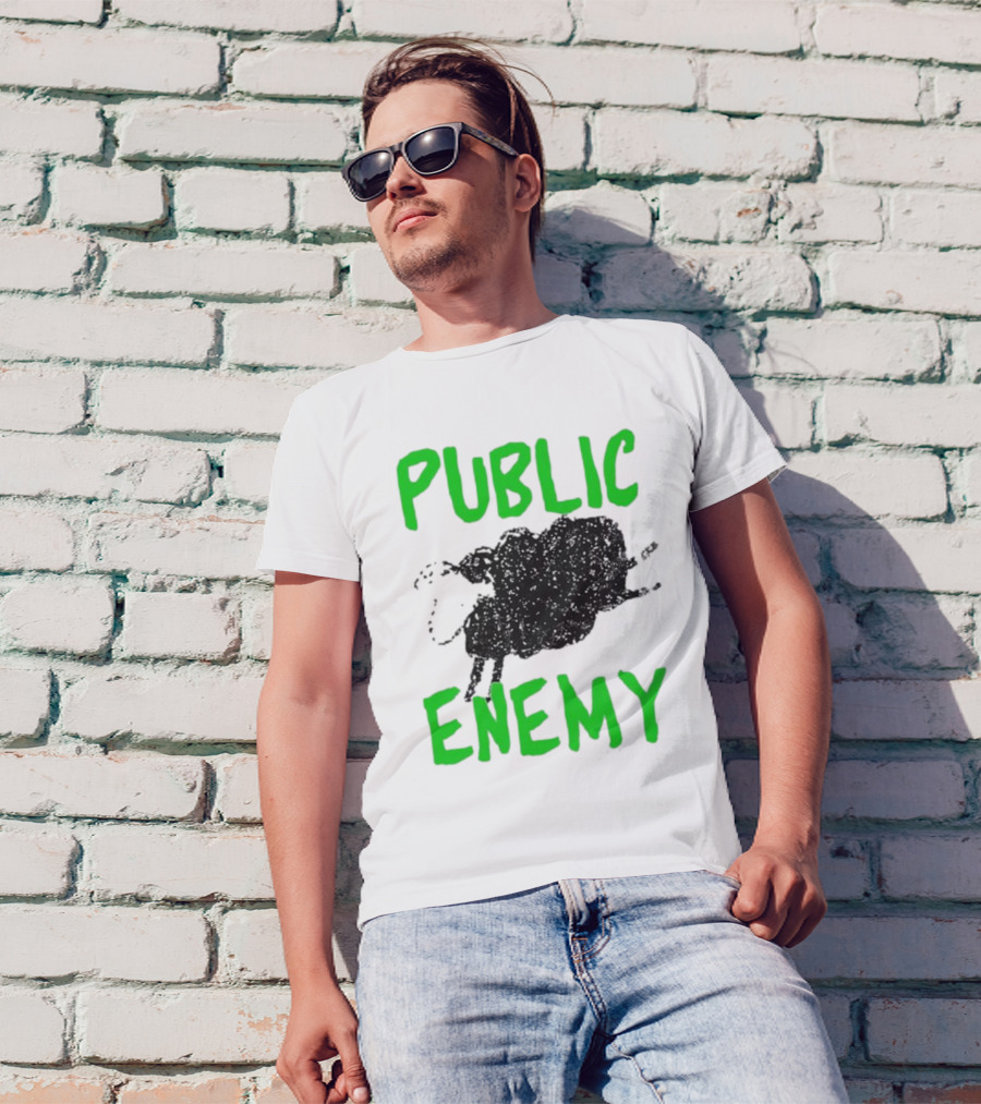 Public Enemy Sheep Black And Green Text T-Shirt