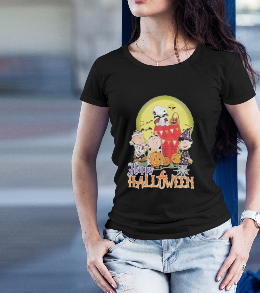 Happy Halloween Snoopy And Friends Haunted Pumpkin Scene T-Shirt