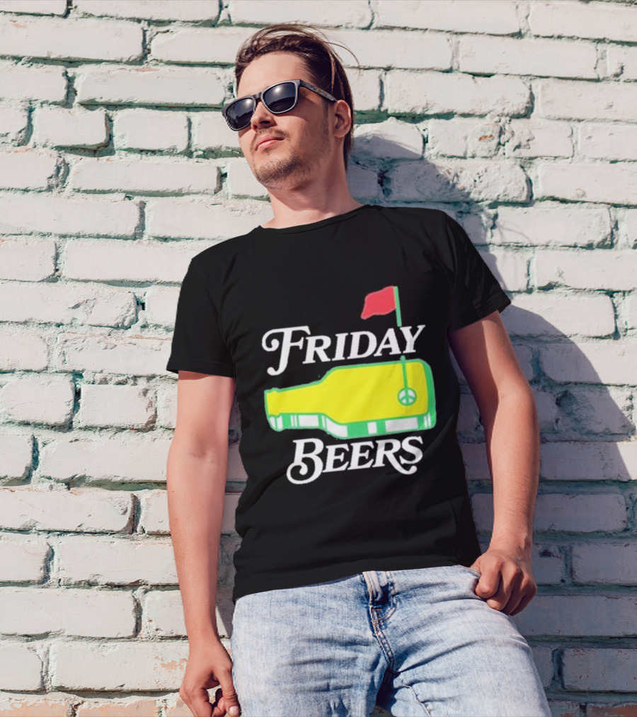 Friday Beers Golf Course Logo Flag Green Bottle T-Shirt