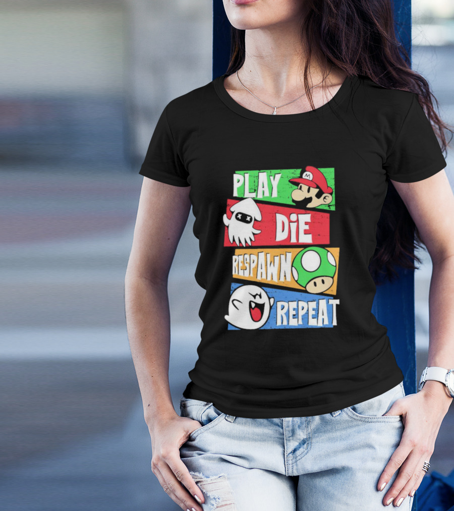 Play Die Respawn Repeat Super Mario Gamer's Life T-Shirt