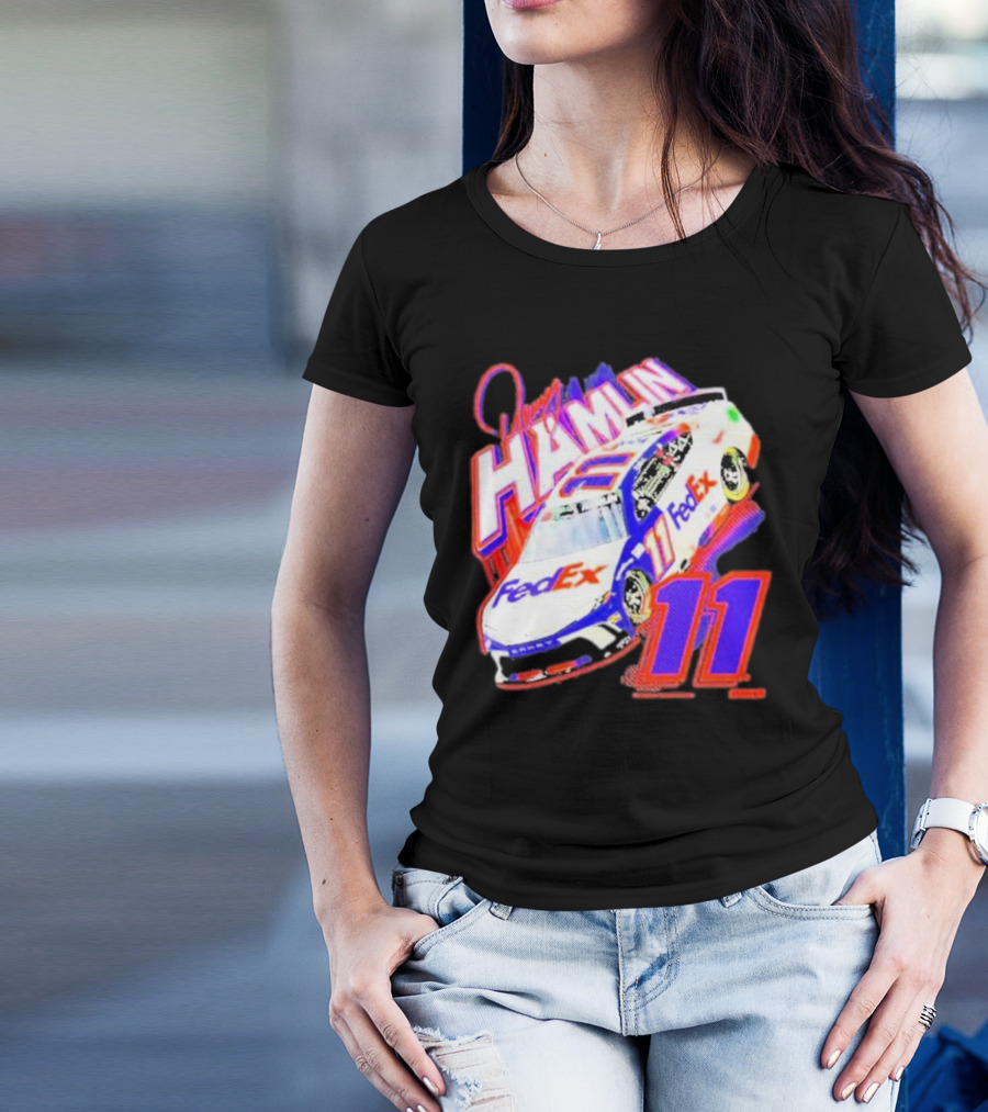Denny Hamlin Joe Gibbs Racing FedEx Car 11 Black Collection T-Shirt