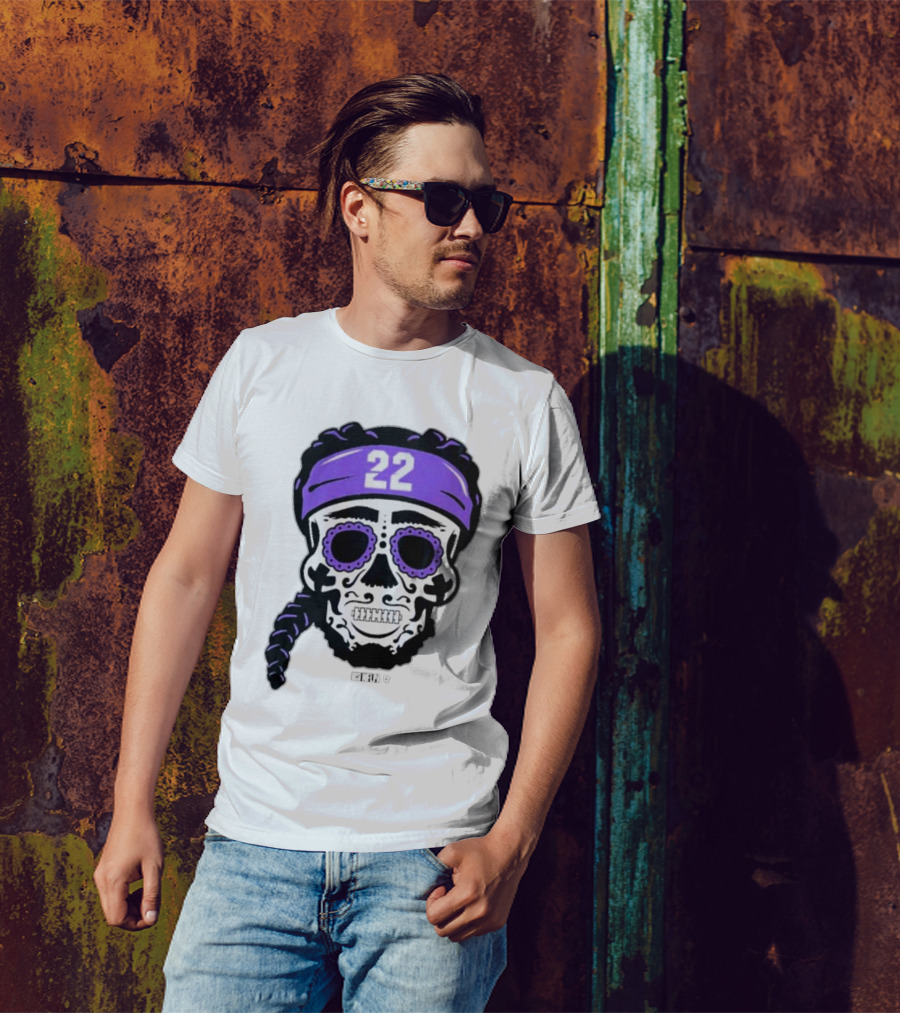 Derrick Henry 22 NFLPA Sugar Skull Baltimore Ravens Braids T-Shirt