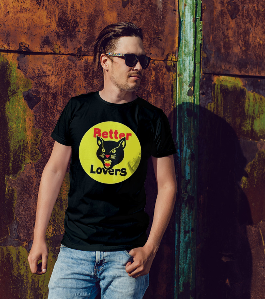 Better Lovers Band Better Lovers Black Cat Bootleg Better Lovers Black Cat Yellow Circle T-Shirt