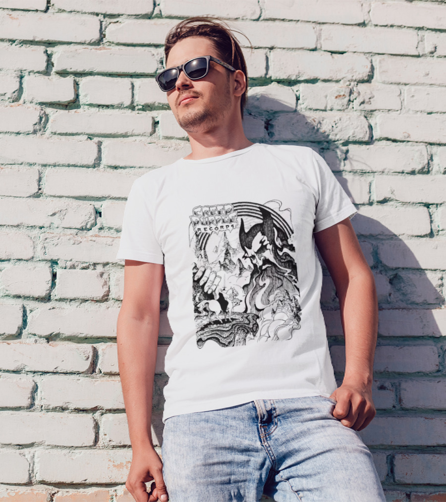 Creep Purple Records Devil Mountain Landscape With Horse And Rainbow T-Shirt