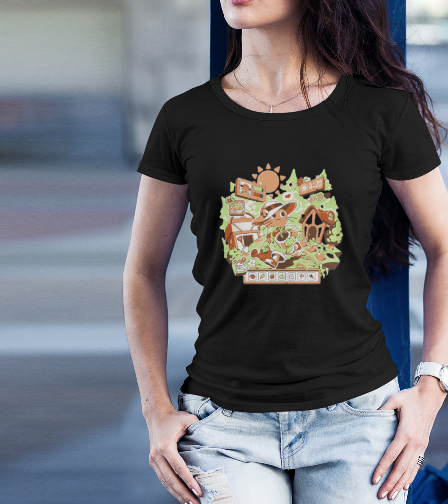 4:20 Harvest Meow In Farm Game Scene T-Shirt