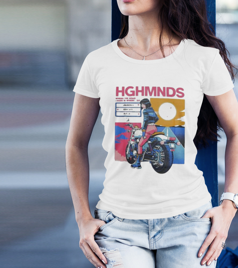 Hghmnds Where The Road Leads Is Where I Go Unknown Educate Elevate Biker Anime Style Moon Sun Desert Journey T-Shirt