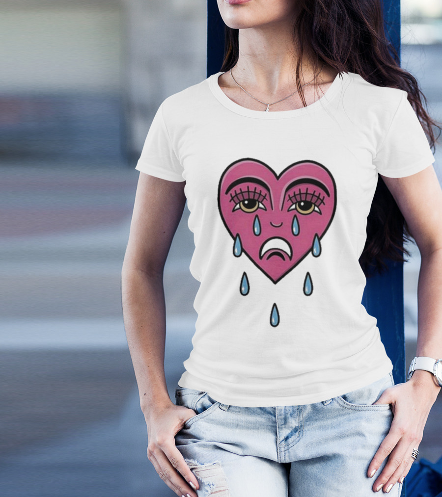 Hursey Hand Painter Crying Heart Sad Pink Teardrop Face T-Shirt