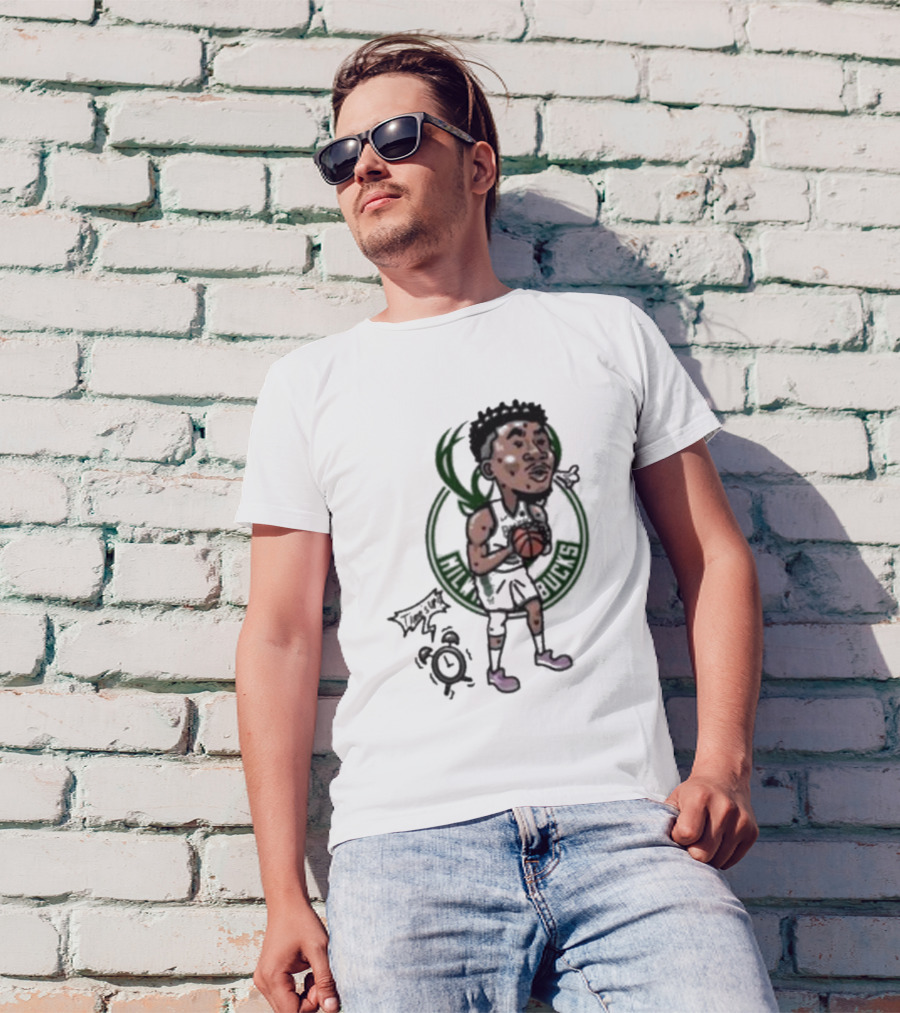 Giannis Antetokounmpo Milwaukee Bucks Cartoon Basketball Player Clock T-Shirt