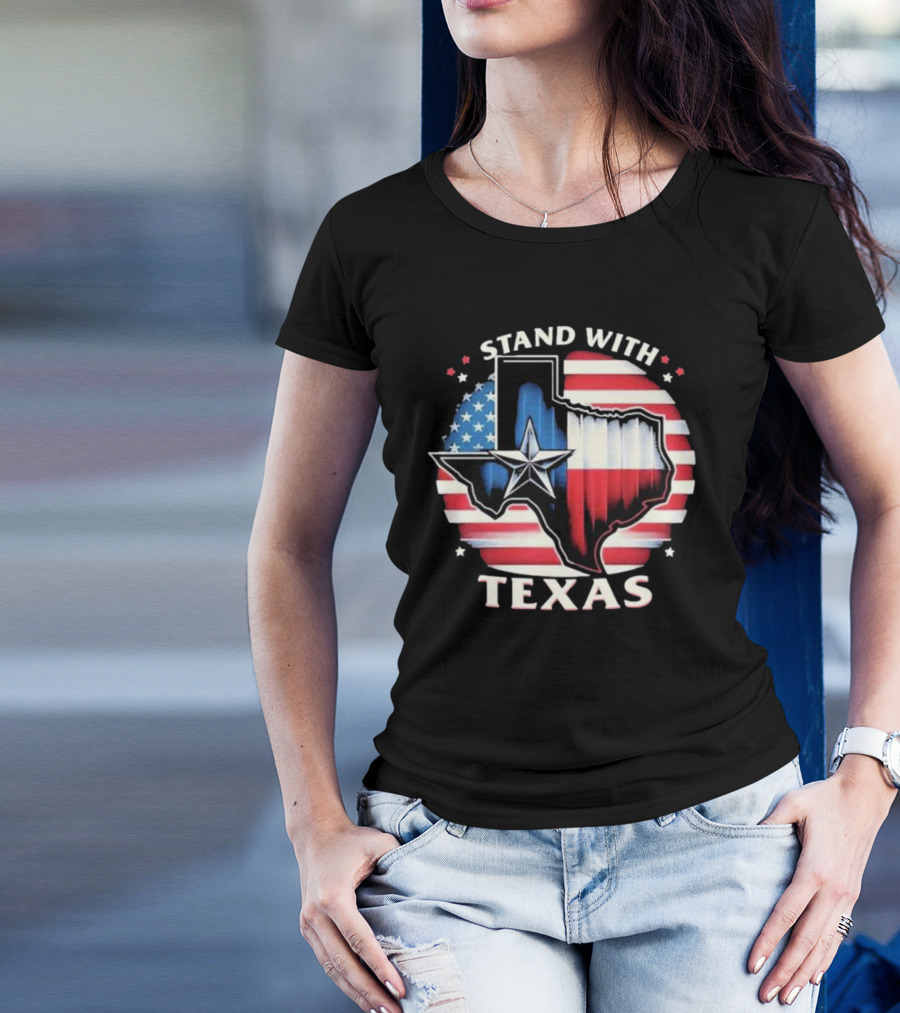 Stand With Texas American Flag Star Map T-Shirt