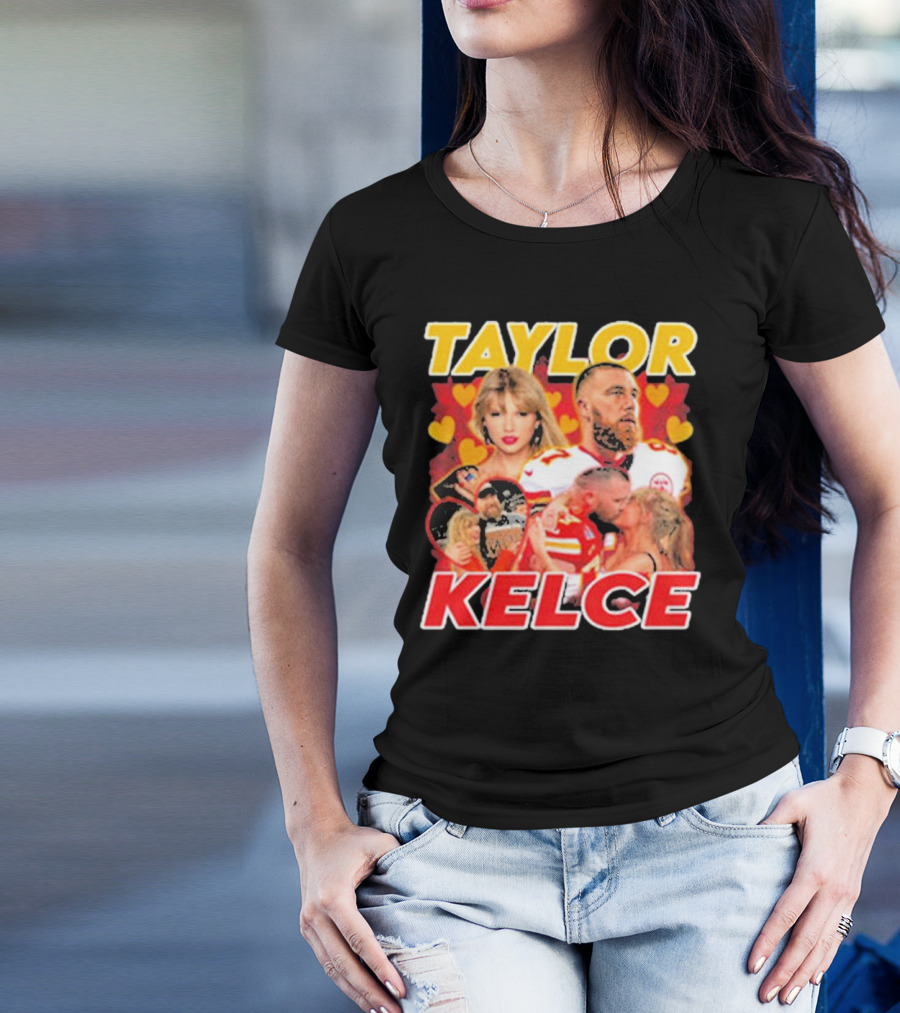 Taylor Kelce Football Love Hearts Chiefs Player Blonde Woman T-Shirt