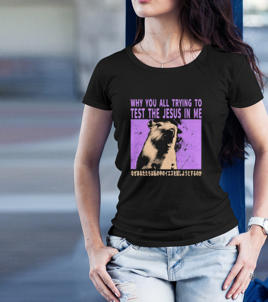 Why You All Trying To Test The Jesus In Me Capybara Japanese Text T-Shirt