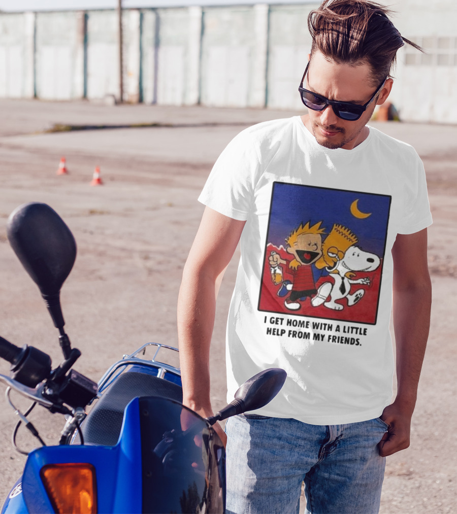 For All To Envy I Get Home With A Little Help From My Friends Calvin Bart Snoopy Trio T-Shirt