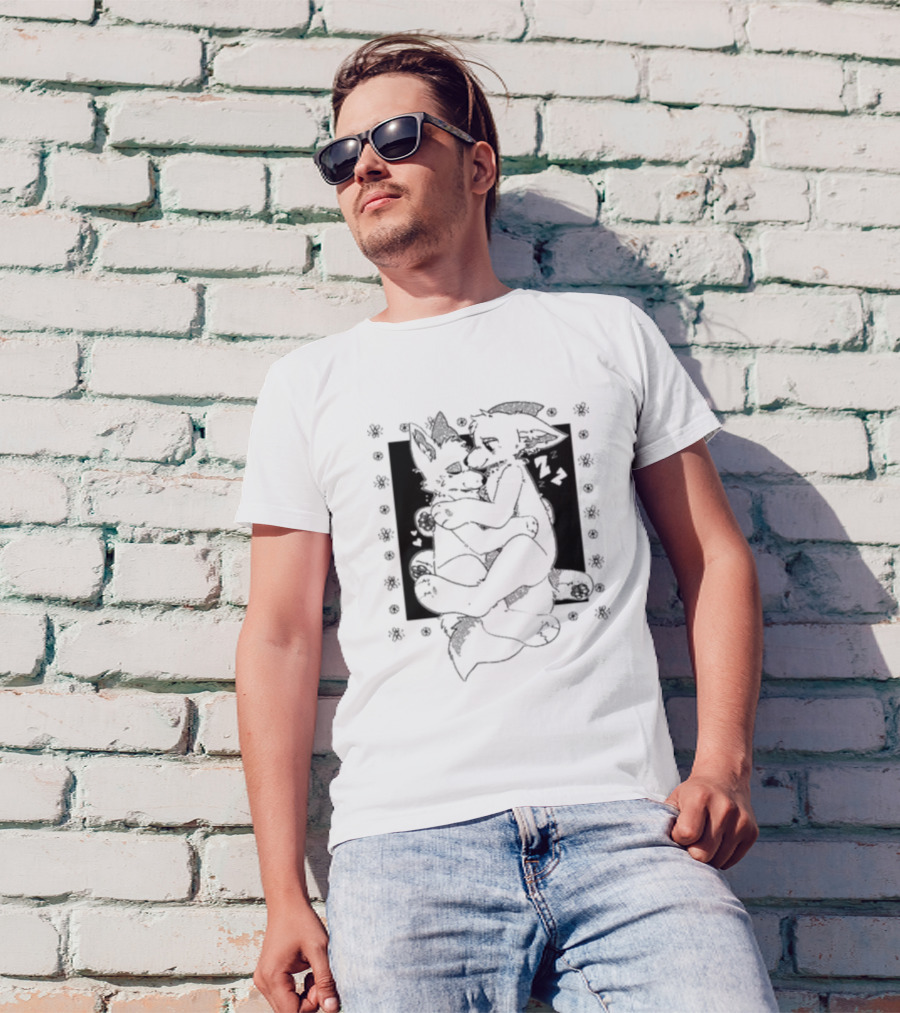 Furry Cuddling Wolves Adorable Embrace And Hearts T-Shirt
