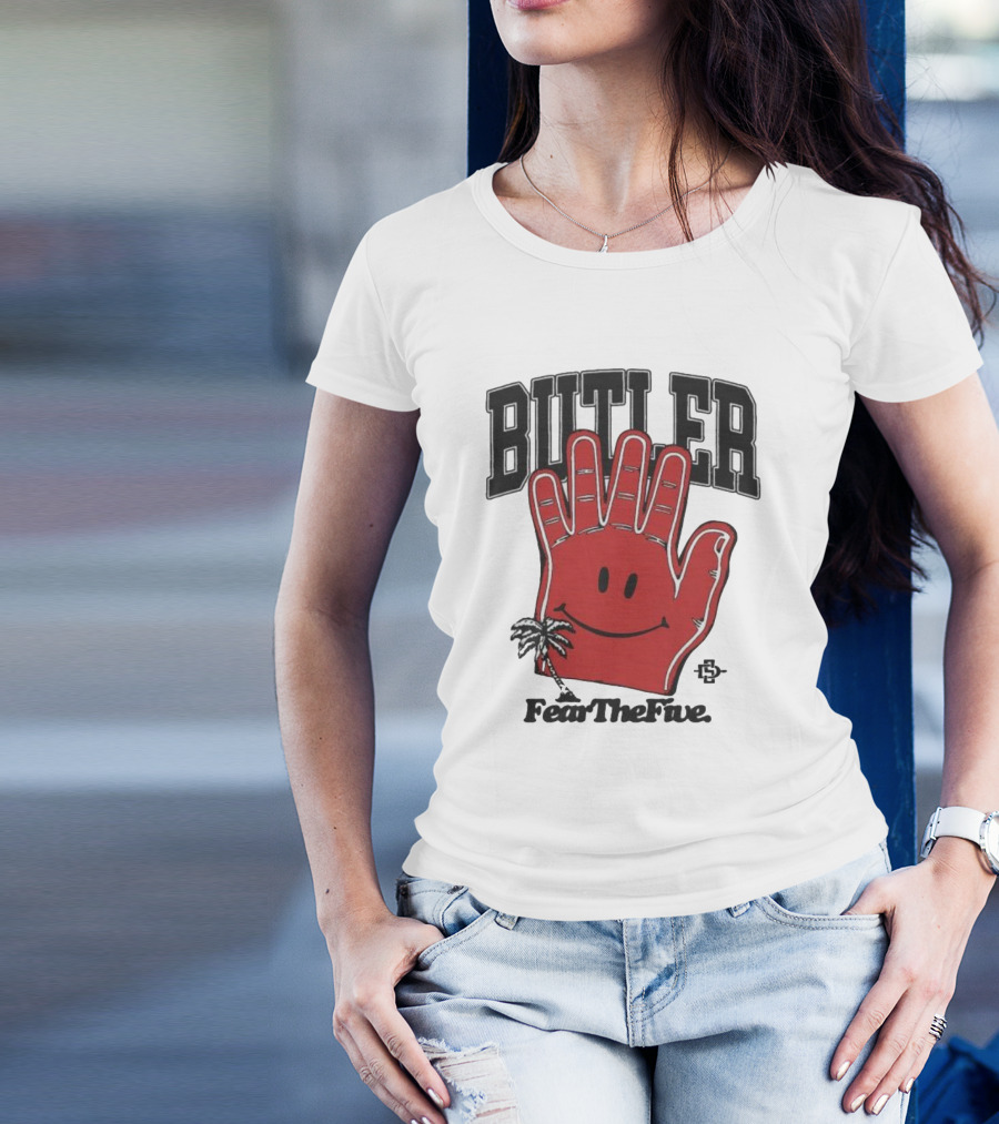 Butler Fear The Five SDSU Smiley Hand Palm Tree T-Shirt