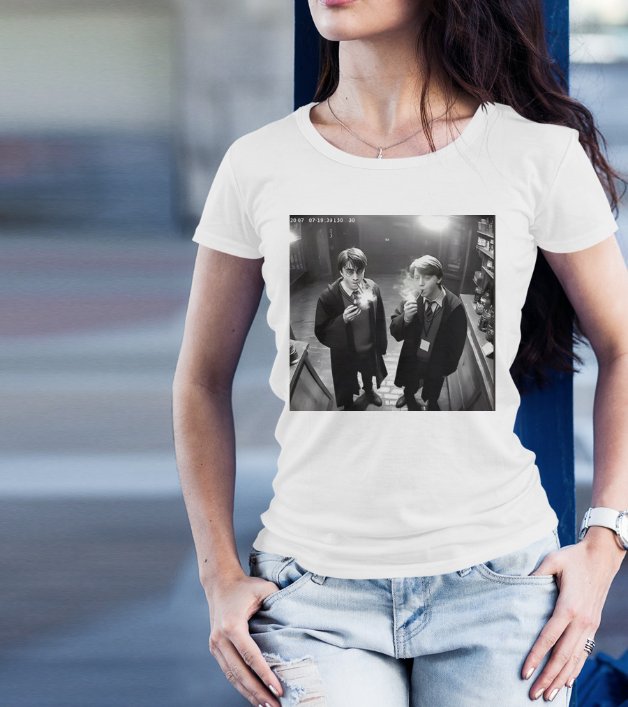 Harry And Ron Smoking Hogwarts CCTV Aesthetic T-Shirt