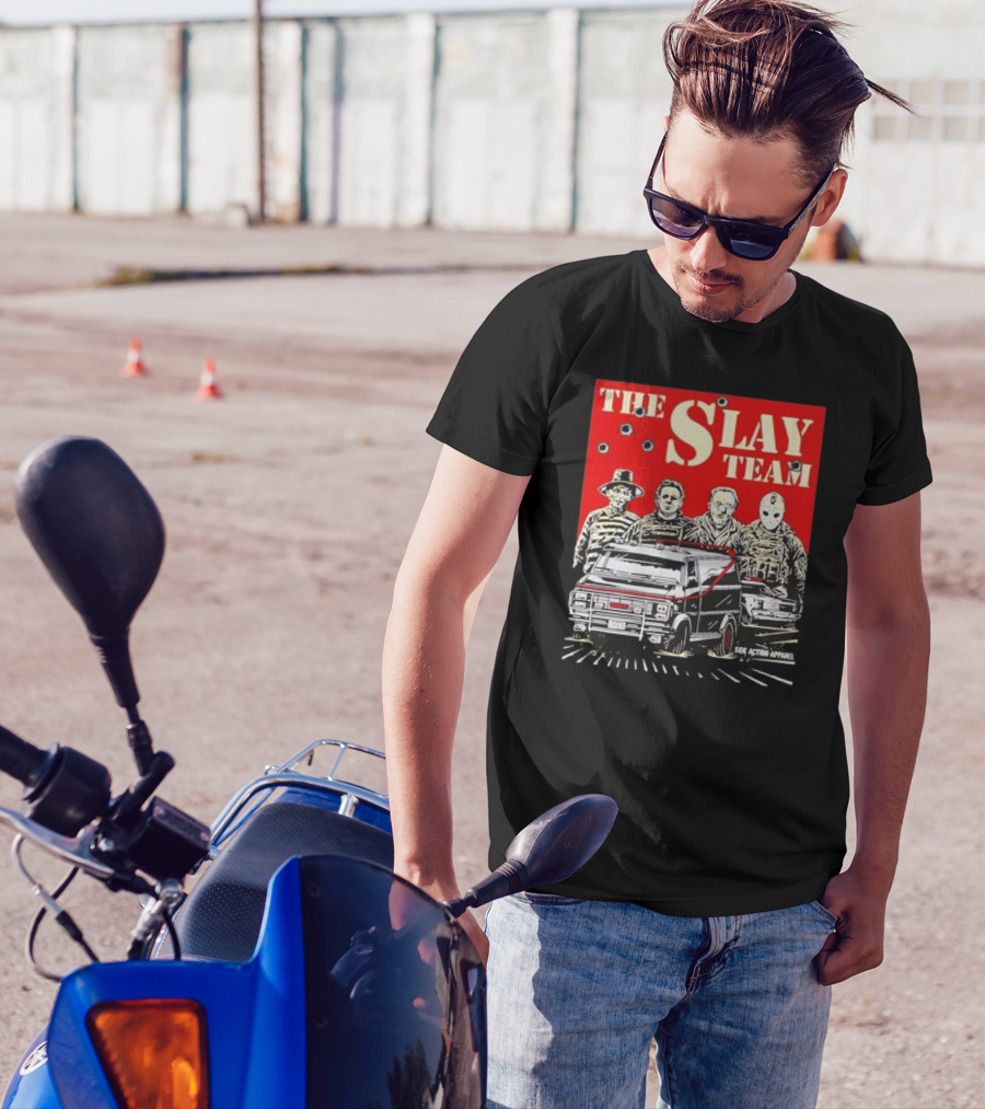 The Slay Team Horror Movies Characters Side Action T-Shirt
