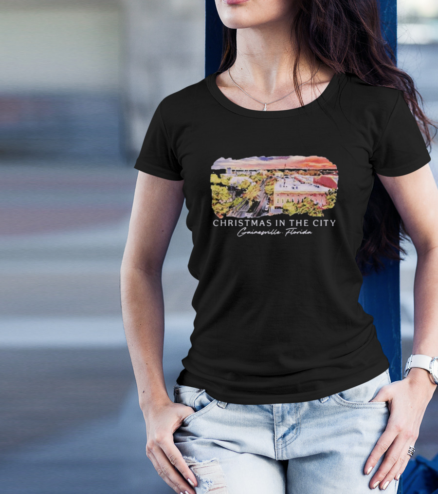 Christmas In The City Gainesville Florida Skyline T-Shirt