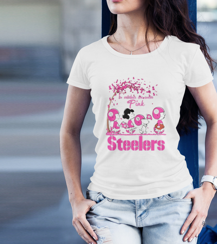 In October We Wear Pink Snoopy Steelers Breast Cancer Awareness T-Shirt