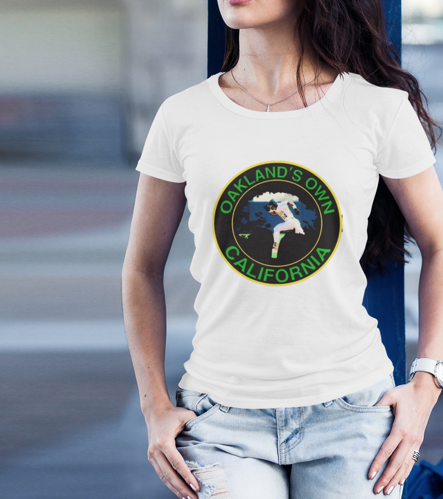 Oakland’s Own California Baseball Player Icon In Green And Yellow Circle T-Shirt
