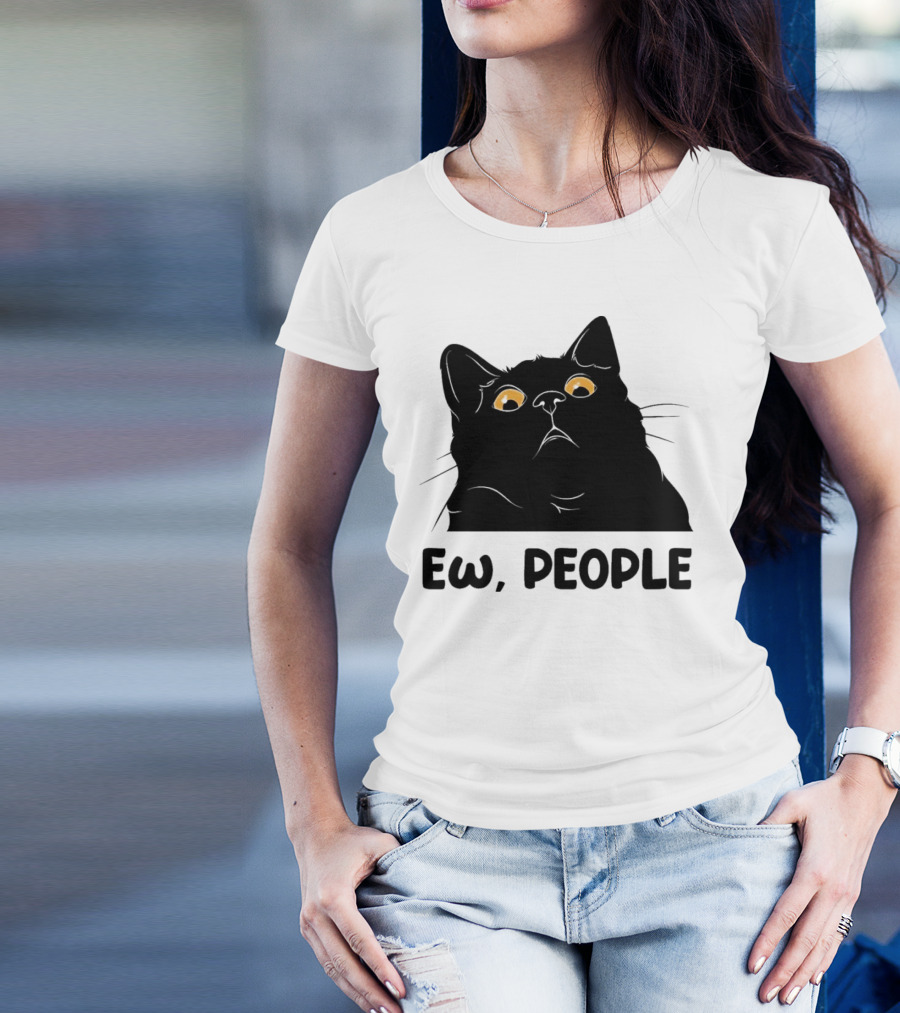 Ew People Cat Black Silhouette With Yellow Eyes T-Shirt
