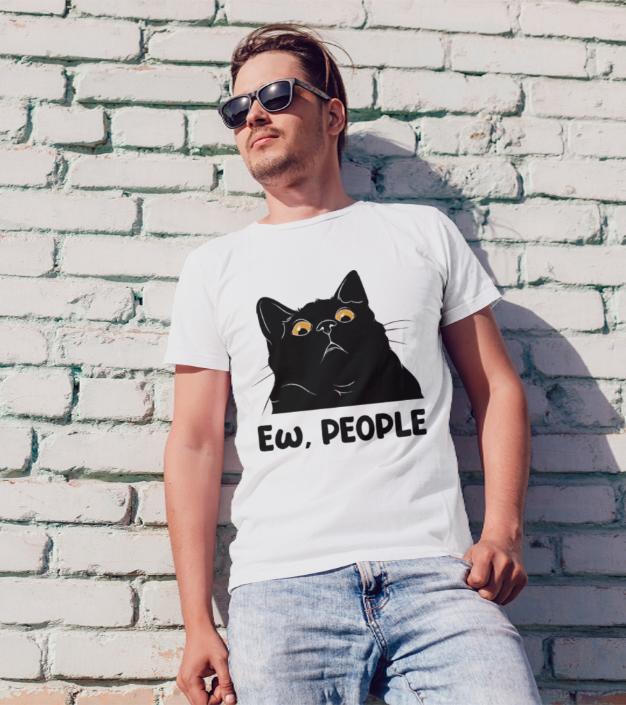 Ew People Cat Black Silhouette With Yellow Eyes T-Shirt