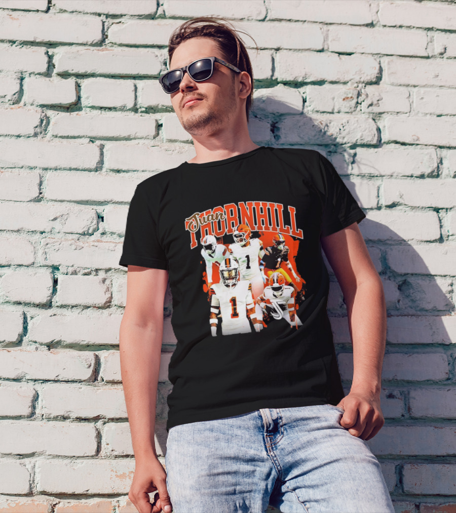 Juan Thornhill Football Player Orange And Black Action Collage T-Shirt