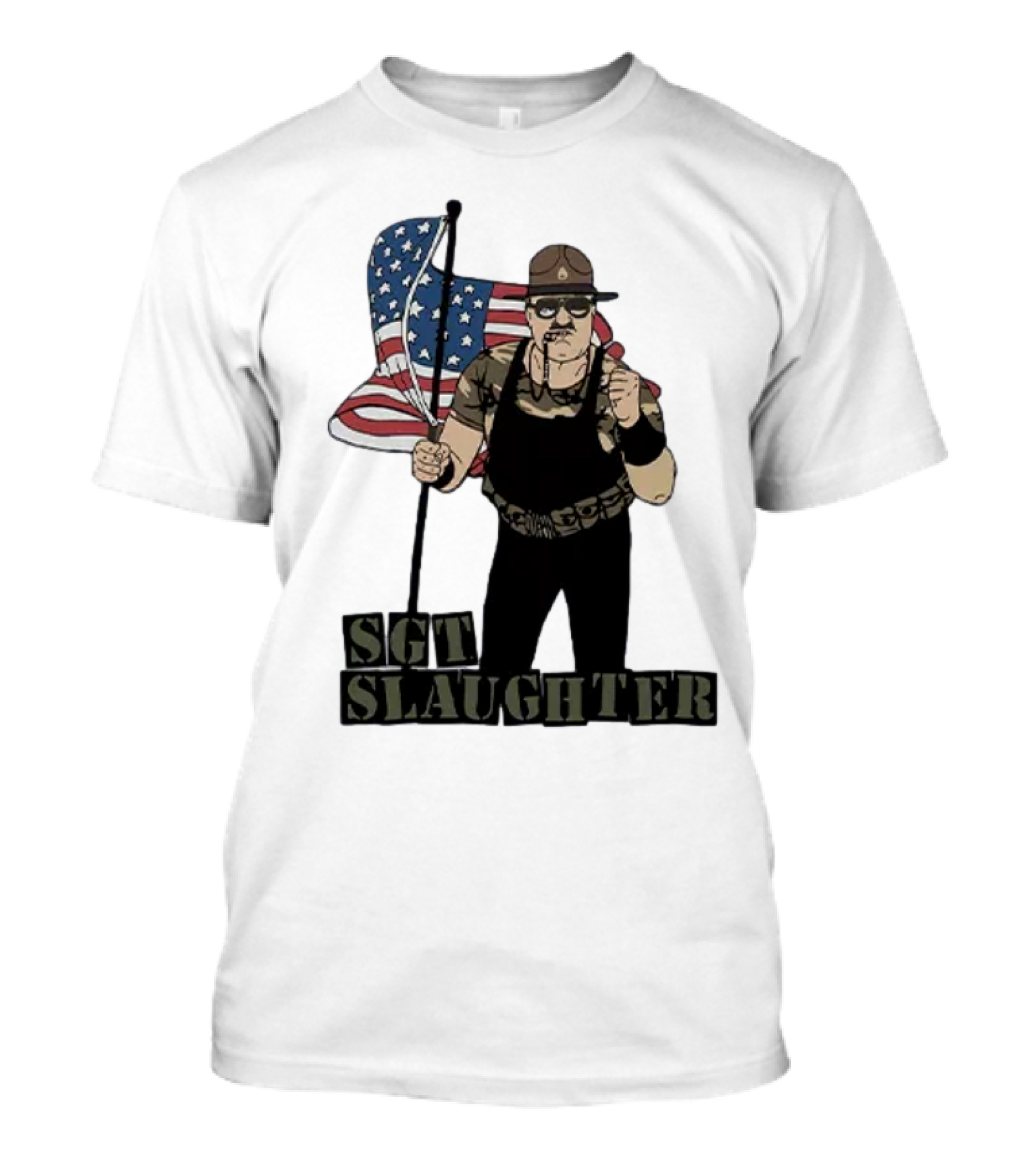 Sgt Slaughter American Flag Character Holding Flag T-Shirt