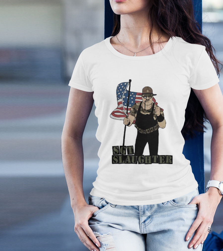 Sgt Slaughter American Flag Character Holding Flag T-Shirt