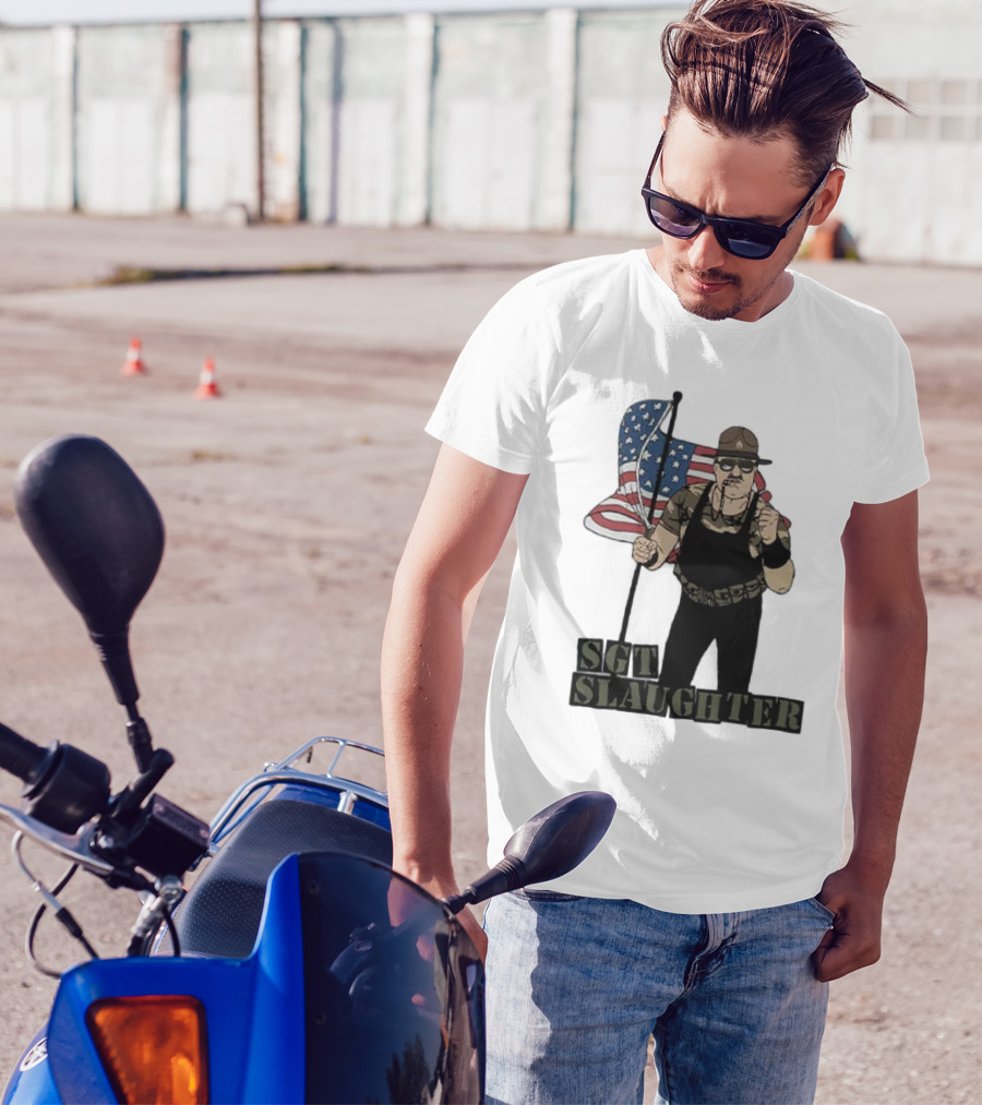 Sgt Slaughter American Flag Character Holding Flag T-Shirt