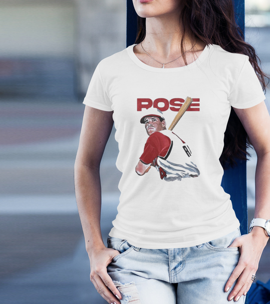 Pete Rose Baseball Bat Portrait Iconic Red Jersey T-Shirt