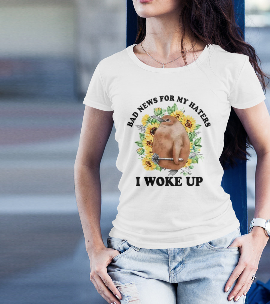 Bad News For My Haters I Woke Up Sunflowers Sloth Holding Dumbbell T-Shirt