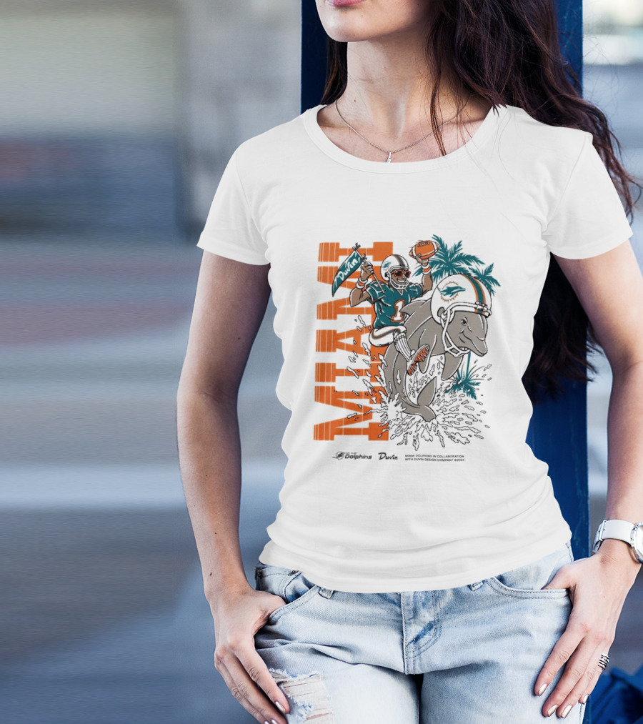 Duvin X Miami Dolphins Miami Flippin' Time With Dolphins Football And Palm Trees T-Shirt